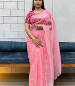pink Fancy Two Tone Saree With Blouse Set