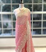 Pink Color Premium Heavy Embroidered Shimmer Silk Saree