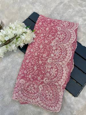 Pink Color Premium Heavy Embroidered Shimmer Silk Saree 5