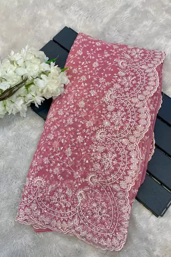 Pink Color Premium Heavy Embroidered Shimmer Silk Saree