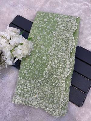 Light Green Color Premium Heavy Embroidered Shimmer Silk Saree 2