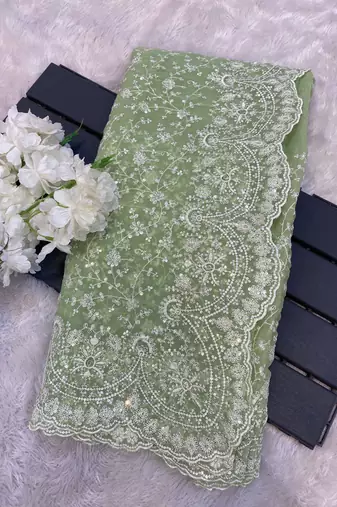 Light Green Color Premium Heavy Embroidered Shimmer Silk Saree