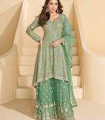 Dark green free size heavy georgette palazzo suits
