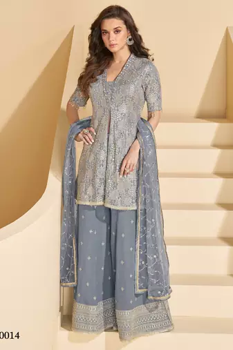 Navy blue free size heavy georgette palazzo suits