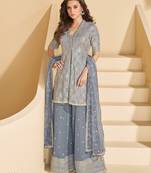 Navy blue free size heavy georgette palazzo suits