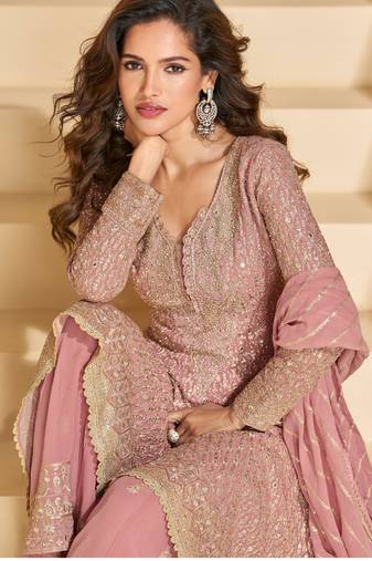 Dark pink free size heavy georgette palazzo suits