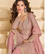 Dark pink free size heavy georgette palazzo suits