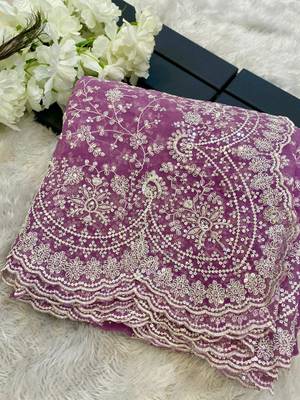 Light Purple Color Premium Heavy Embroidered Shimmer Silk Saree 1