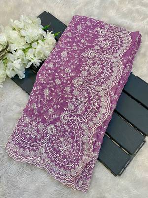 Light Purple Color Premium Heavy Embroidered Shimmer Silk Saree 2