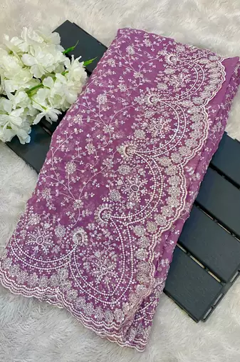 Light Purple Color Premium Heavy Embroidered Shimmer Silk Saree