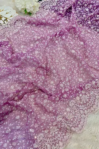 Light Purple Color Premium Heavy Embroidered Shimmer Silk Saree