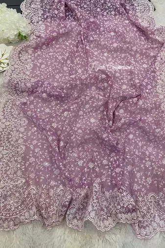 Light Purple Color Premium Heavy Embroidered Shimmer Silk Saree
