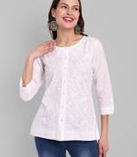 Hand embroidered white cotton lucknowi chikankari shirt