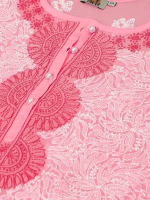Hand embroidered pink cotton lucknowi chikankari short kurti 5
