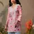 Hand embroidered floral printed pink cotton lucknowi chikankari short kurti