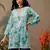 Hand embroidered floral printed blue cotton lucknowi chikankari short kurti