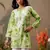 Hand embroidered floral printed green cotton lucknowi chikankari short kurti