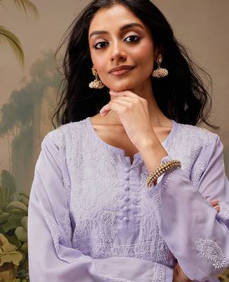 Hand embroidered mauve cotton lucknowi chikankari short kurti 4