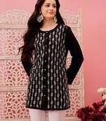 Hand embroidered black pure cotton lucknowi chikankari straight shirt