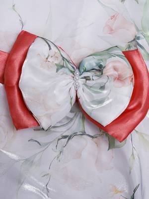 Offwhite floral print with floral bow organza party gown 4