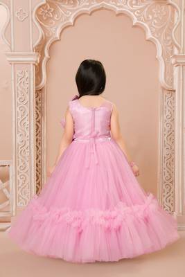 Pink floral applique net party gown 2