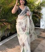 white soft organza saree With Blouse Set 