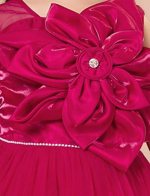 Crimson red floral applique net party gown 5