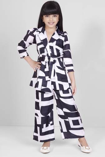 Cream abstract printed muslin full pant set
