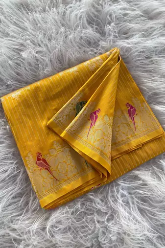 Yellow silk blend zari banarasi weaving saree with Blouse