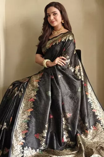 Black silk blend zari banarasi weaving saree with Blouse