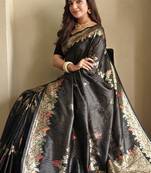 Black silk blend zari banarasi weaving saree with Blouse