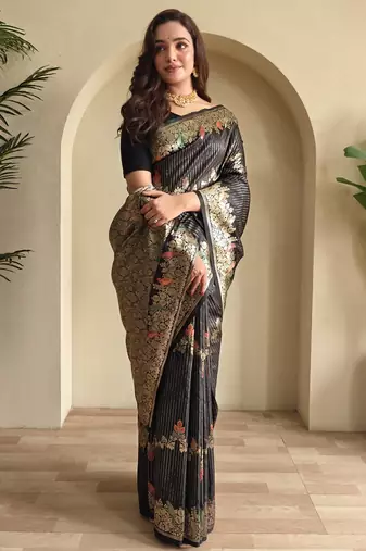 Black silk blend zari banarasi weaving saree with Blouse