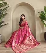 Pink silk blend zari banarasi weaving saree with Blouse