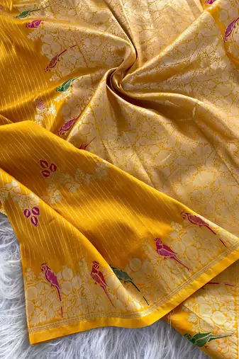 Yellow silk blend zari banarasi weaving saree with Blouse