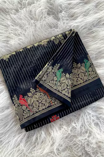 Black silk blend zari banarasi weaving saree with Blouse