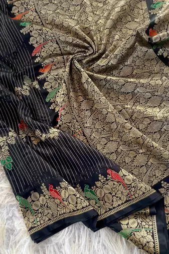 Black silk blend zari banarasi weaving saree with Blouse