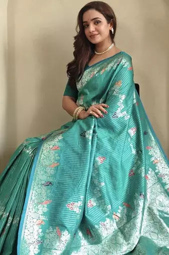Sky blue silk blend zari banarasi weaving saree with Blouse