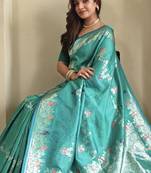 Sky blue silk blend zari banarasi weaving saree with Blouse