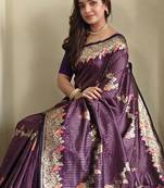 Purple silk blend zari banarasi weaving saree with Blouse