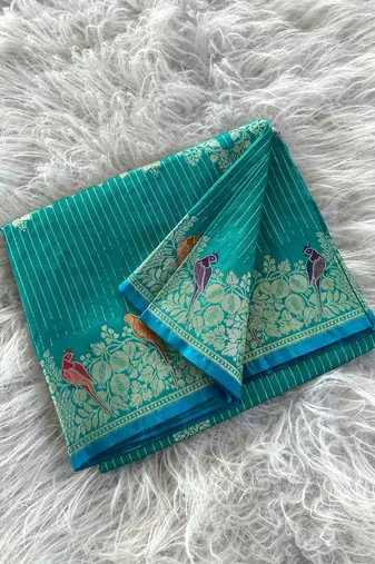 Sky blue silk blend zari banarasi weaving saree with Blouse