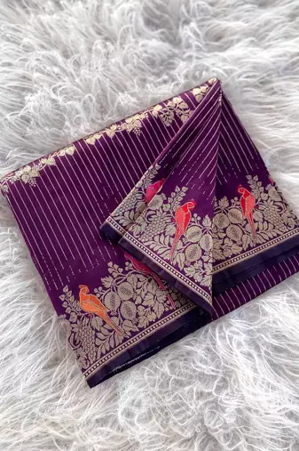 Purple silk blend zari banarasi weaving saree with Blouse