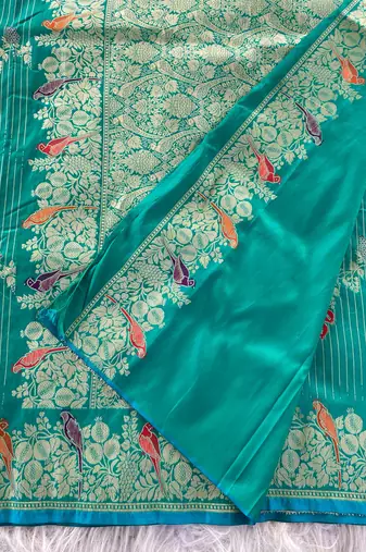 Sky blue silk blend zari banarasi weaving saree with Blouse