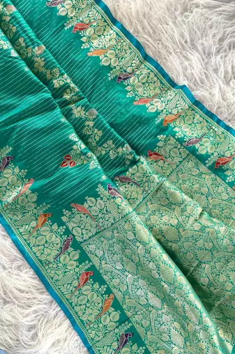 Sky blue silk blend zari banarasi weaving saree with Blouse