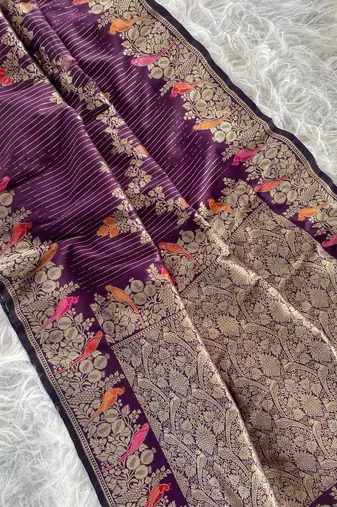 Purple silk blend zari banarasi weaving saree with Blouse