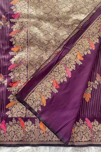 Purple silk blend zari banarasi weaving saree with Blouse
