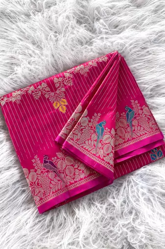 Pink silk blend zari banarasi weaving saree with Blouse