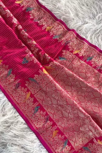 Pink silk blend zari banarasi weaving saree with Blouse