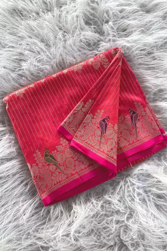 Pink silk blend zari banarasi weaving saree with Blouse
