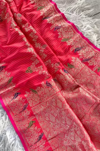 Pink silk blend zari banarasi weaving saree with Blouse