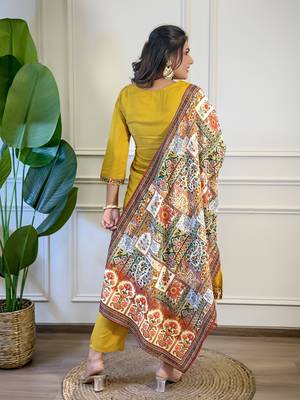 Women's  Viscose Embroidery Straight Kurta with Pant And Dupatta Set 2